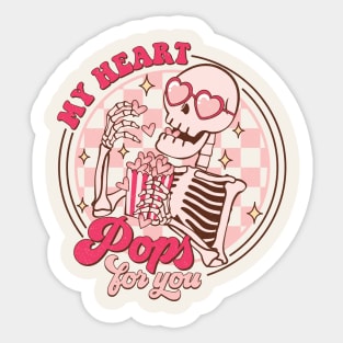 My Heart Pops For You Retro Skeleton Funny Sticker